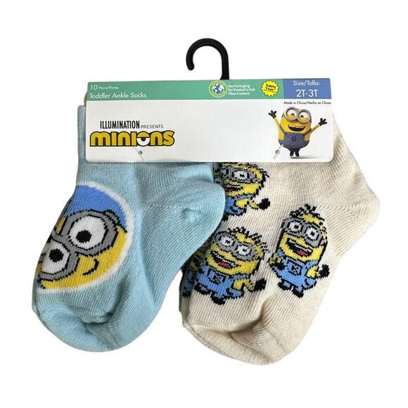 Minions Multicolor Print and Solid Toddler Ankle Socks 10ct Size 2T-3T New - Picture 1 of 5
